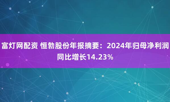 富灯网配资 恒勃股份年报摘要：2024年归母净利润同比增长14.23%